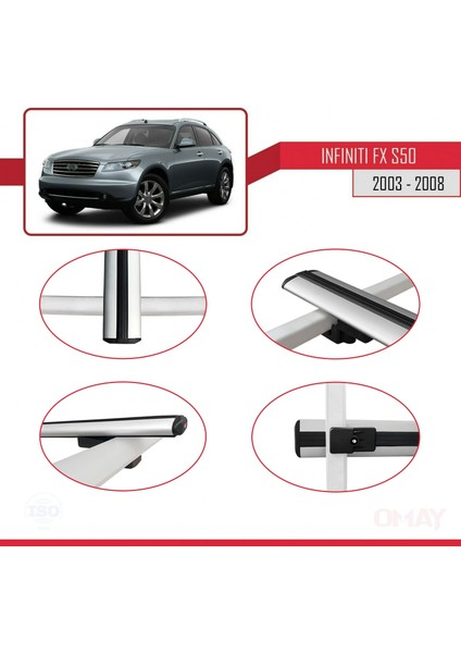 Infiniti Fx (S50) 2003-2008 Arası ile Uyumlu Basıc Model Universal Ara Atkı Tavan Barı Gri 2 Adet modelleri