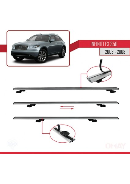 Infiniti Fx (S50) 2003-2008 Arası ile Uyumlu Basıc Model Universal Ara Atkı Tavan Barı Gri 2 Adet fırsatları