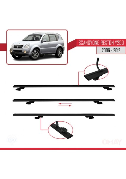 Ssangyong Rexton Y250 2006-2012 Arası ile Uyumlu Basıc Model Universal Ara Atkı Tavan Barı Siyah 2 Adet indirimleri