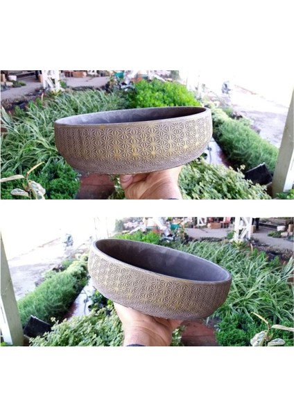 Londra Dizayn Beton Aranjman ve Bonsai Saksısı Çiçek Desen Ağız Çap 20-30 cm Çap