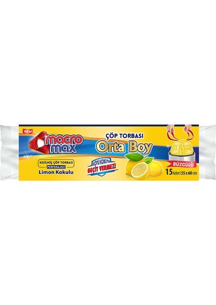 Büzgülü Çöp Torbası Limon Kokulu Orta Boy