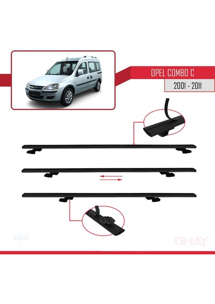 Opel Combo (C) 2001-2011 Arası ile Uyumlu Basıc Model Universal Ara Atkı Tavan Barı Siyah 2 Adet