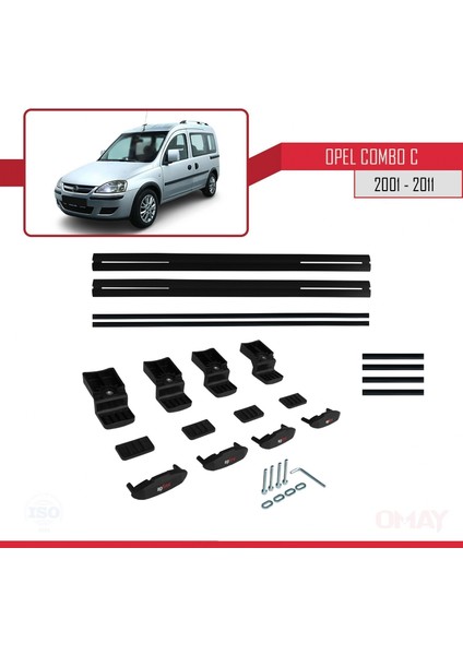 Opel Combo (C) 2001-2011 Arası ile Uyumlu Basıc Model Universal Ara Atkı Tavan Barı Siyah 2 Adet