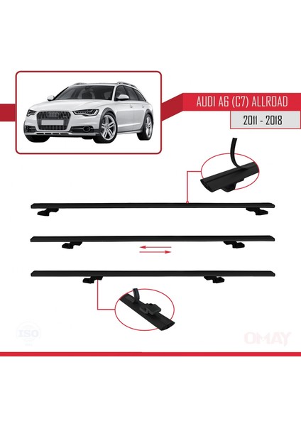 Audi A6 (C7) Allroad 2011-2018 Arası ile Uyumlu Basıc Model Universal Ara Atkı Tavan Barı Siyah 2 Adet indirimleri