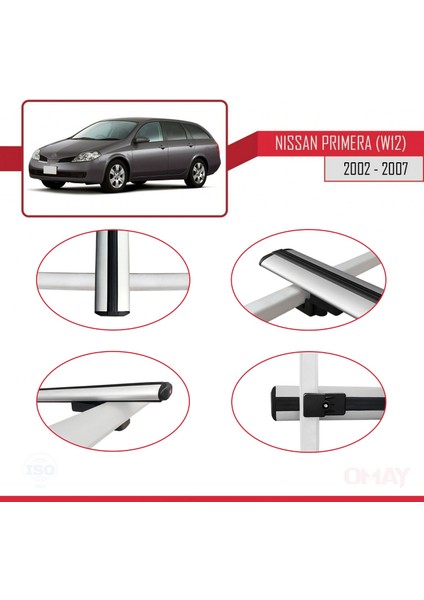 Nissan Primera (W12) 2002-2007 Arası ile Uyumlu Basıc Model Universal Ara Atkı Tavan Barı Gri 2 Adet modelleri