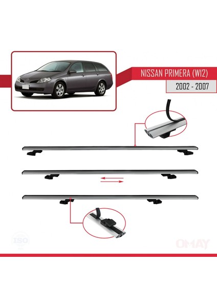 Nissan Primera (W12) 2002-2007 Arası ile Uyumlu Basıc Model Universal Ara Atkı Tavan Barı Gri 2 Adet fırsatları