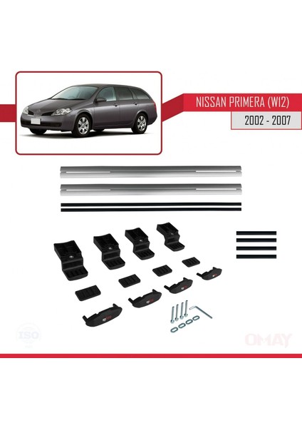 Nissan Primera (W12) 2002-2007 Arası ile Uyumlu Basıc Model Universal Ara Atkı Tavan Barı Gri 2 Adet indirimleri