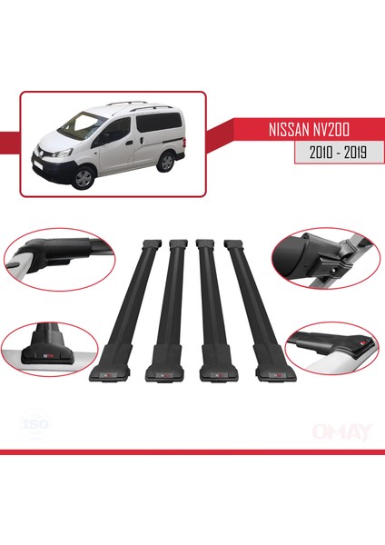 Nissan NV200 2010-2019 Arası ile Uyumlu Fly Model Ara Atkı Tavan Barı Siyah 4 Adet fırsatları
