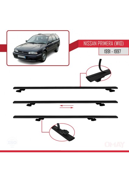 Nissan Primera (W10) 1991-1997 Arası ile Uyumlu Basıc Model Universal Ara Atkı Tavan Barı Siyah 2 Adet fırsatları