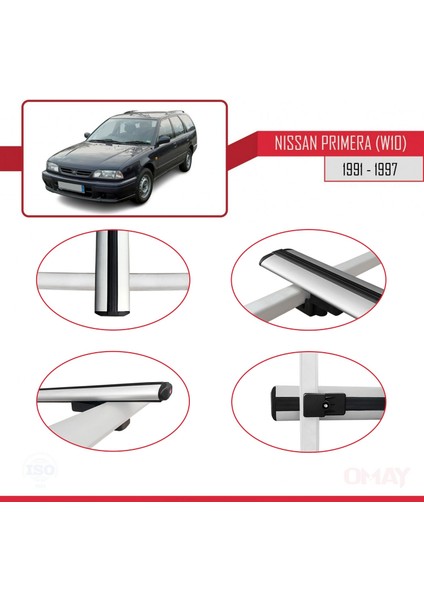 Nissan Primera (W10) 1991-1997 Arası ile Uyumlu Basıc Model Universal Ara Atkı Tavan Barı Gri 2 Adet