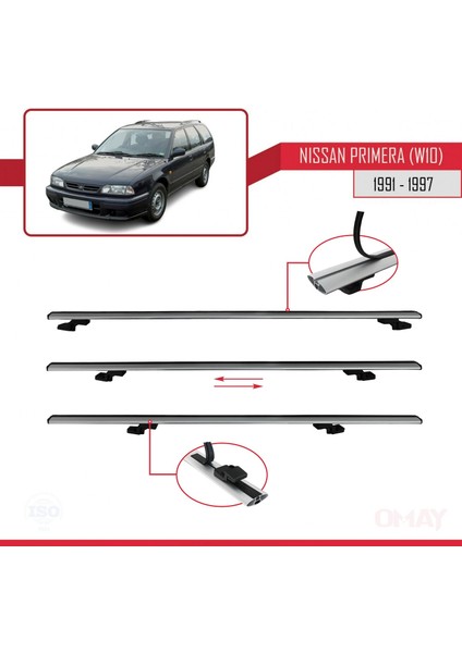 Nissan Primera (W10) 1991-1997 Arası ile Uyumlu Basıc Model Universal Ara Atkı Tavan Barı Gri 2 Adet