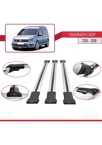 Volkswagen Caddy 2015-2019 Arası ile Uyumlu Fly Model Ara Atkı Tavan Barı Gri 3 Adet fırsatları