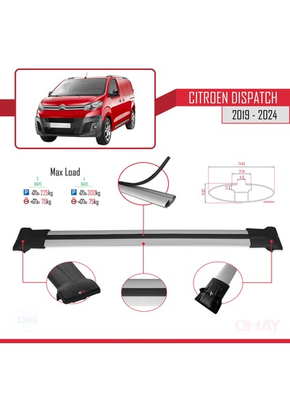Citroen Dispatch 2019 ve Sonrası ile Uyumlu Fly Model Ara Atkı Tavan Barı Gri 4 Adet modelleri