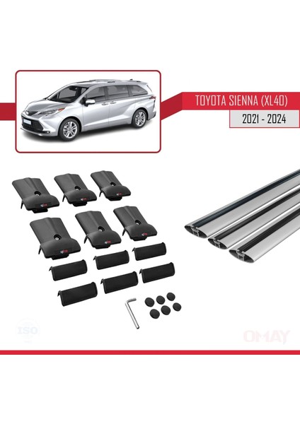 Toyota Sienna (XL40) 2021 ve Sonrası ile Uyumlu Fly Model Ara Atkı Tavan Barı Gri 3 Adet