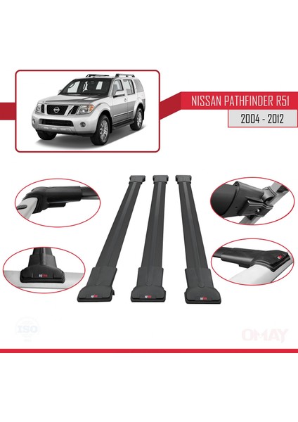 Nissan Pathfinder (R51) 2004-2012 Arası ile Uyumlu Fly Model Ara Atkı Tavan Barı Siyah 3 Adet fırsatları