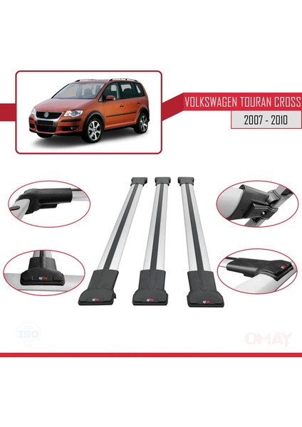 Volkswagen Touran Cross 2007-2010 Arası ile Uyumlu Fly Model Ara Atkı Tavan Barı Gri 3 Adet fırsatları
