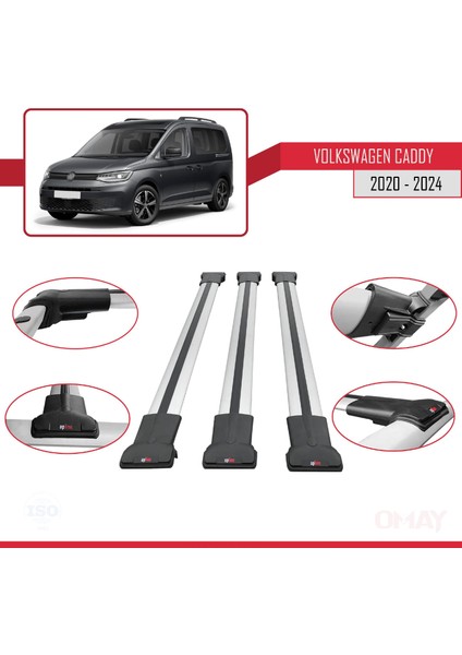 Volkswagen Caddy 2020 ve Sonrası ile Uyumlu Fly Model Ara Atkı Tavan Barı Gri 3 Adet fırsatları