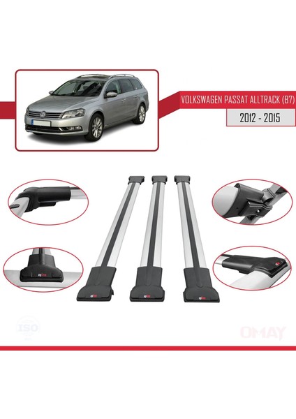 Volkswagen Passat Alltrack (B7) 2012-2015 Arası ile Uyumlu Fly Model Ara Atkı Tavan Barı Gri 3 Adet fırsatları