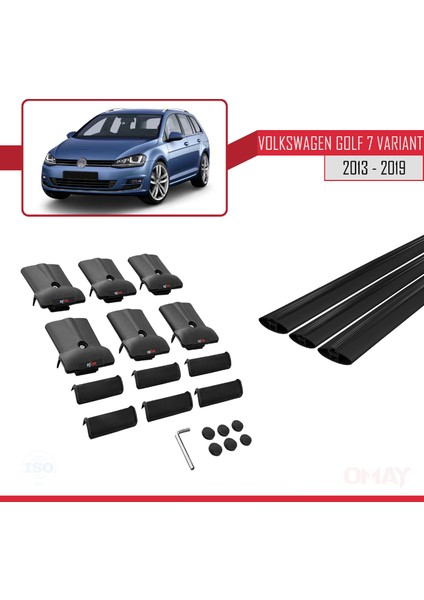 Volkswagen Golf 7 Varıant 2013-2019 Arası ile Uyumlu Fly Model Ara Atkı Tavan Barı Siyah 3 Adet