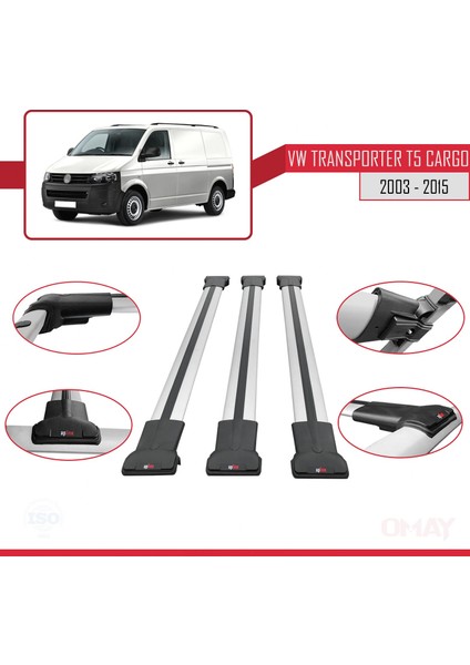 Volkswagen Transporter (T5) 2003-2015 Arası ile Uyumlu Fly Model Ara Atkı Tavan Barı Gri 3 Adet