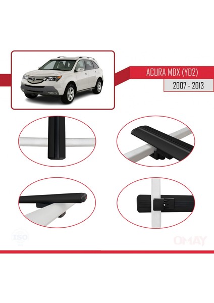 Acura Mdx (Yd2) 2007-2013 Arası ile Uyumlu Basıc Model Universal Ara Atkı Tavan Barı Siyah 2 Adet