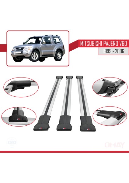Mitsubishi Pajero (V60) 3 Kapı 1999-2006 Arası ile Uyumlu Fly Model Ara Atkı Tavan Barı Gri 3 Adet fırsatları