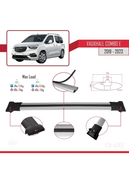 Vauxhall Combo E 2019-2023 Arası ile Uyumlu Fly Model Ara Atkı Tavan Barı Gri 3 Adet modelleri