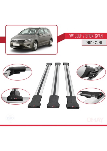 Volkswagen Golf (7) Sportsvan 2014-2020 Arası ile Uyumlu Fly Model Ara Atkı Tavan Barı Gri 3 Adet fırsatları