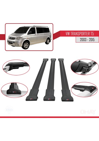 Volkswagen (T5) 2003-2015 Arası ile Uyumlu Fly Model Ara Atkı Tavan Barı Siyah 3 Adet fırsatları