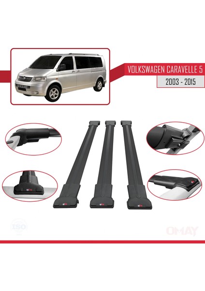 Volkswagen Caravelle (T5) 2003-2015 Arası ile Uyumlu Fly Model Ara Atkı Tavan Barı Siyah 3 Adet fırsatları