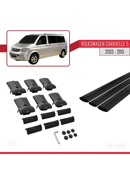 Volkswagen Caravelle (T5) 2003-2015 Arası ile Uyumlu Fly Model Ara Atkı Tavan Barı Siyah 3 Adet indirimleri