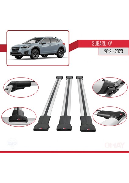 Subaru Xv 2018-2021 Arası ile Uyumlu Fly Model Ara Atkı Tavan Barı Gri 3 Adet