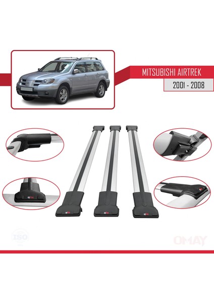 Mitsubishi Airtrek 2001-2008 Arası ile Uyumlu Fly Model Ara Atkı Tavan Barı Gri 3 Adet fırsatları
