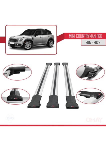 Mini Countryman (F60) 2017-2023 Arası ile Uyumlu Fly Model Ara Atkı Tavan Barı Gri 3 Adet fırsatları