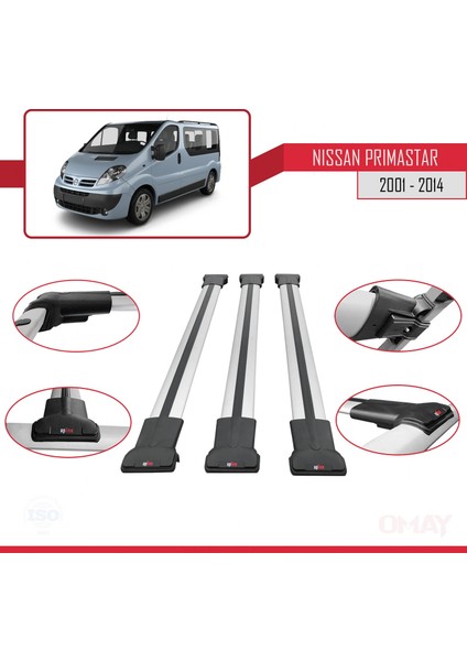 Nissan Primastar 2001-2014 Arası ile Uyumlu Fly Model Ara Atkı Tavan Barı Gri 3 Adet fırsatları