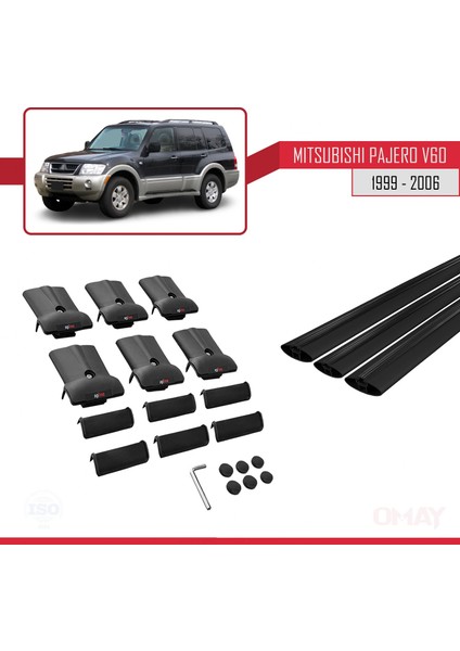 Mitsubishi Pajero (V60) 5 Kapı 1999-2006 Arası ile Uyumlu Fly Model Ara Atkı Tavan Barı Siyah 3 Adet indirimleri