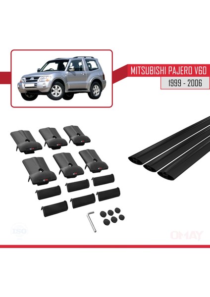 Mitsubishi Pajero (V60) 3 Kapı 1999-2006 Arası ile Uyumlu Fly Model Ara Atkı Tavan Barı Siyah 3 Adet indirimleri