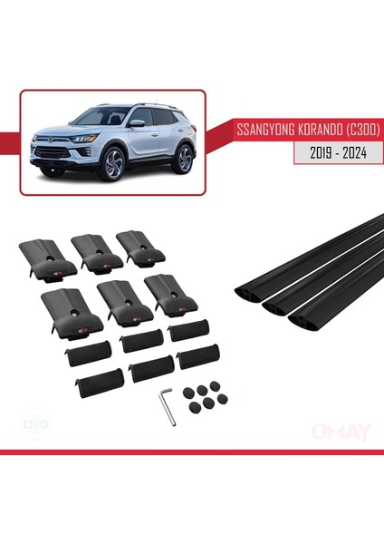 Ssangyong Korando (C300) 2019 ve Sonrası ile Uyumlu Fly Model Ara Atkı Tavan Barı Siyah 3 Adet