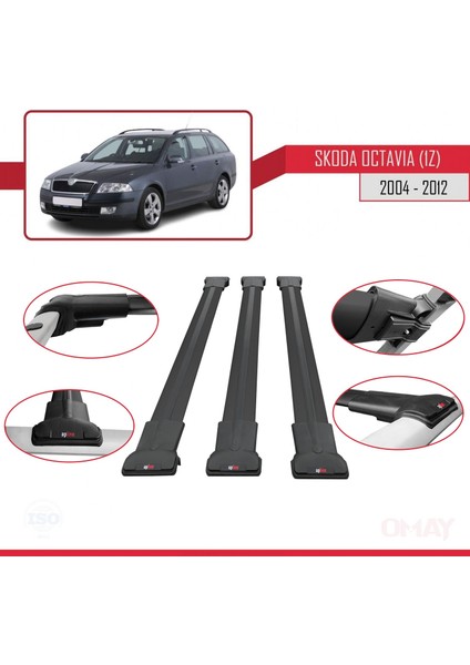Skoda Octavia (1z) 2004-2012 Arası ile Uyumlu Fly Model Ara Atkı Tavan Barı Siyah 3 Adet fırsatları