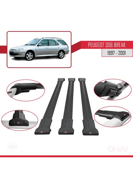 Peugeot 306 Estate 1997-2001 Arası ile Uyumlu Fly Model Ara Atkı Tavan Barı Siyah 3 Adet fırsatları