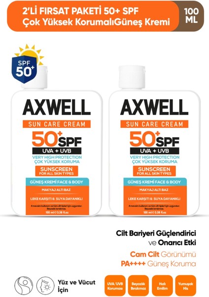 SPF 50+ 2li Fırsat Seti Leke Karşıtı Nemlendirici Yüksek Koruma Güneş Kremi 100 ML