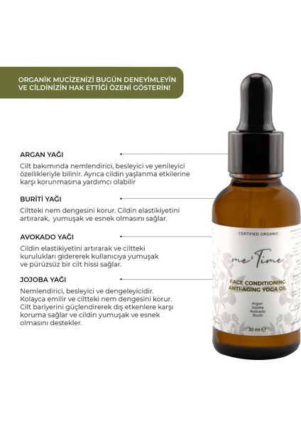 Organik Yaşlanma Karşıtı Yüz Yoga Masaj Yağı 30ml