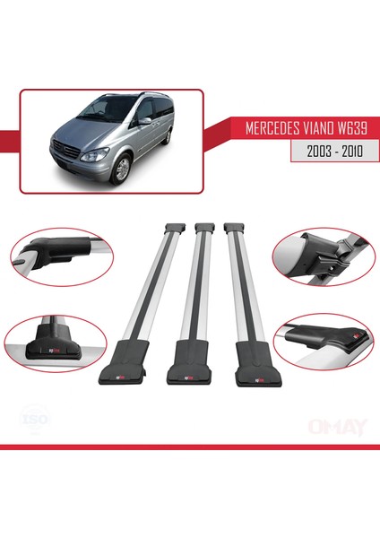 Mercedes Viano 2003-2010 Arası ile Uyumlu Fly Model Ara Atkı Tavan Barı Gri 3 Adet fırsatları