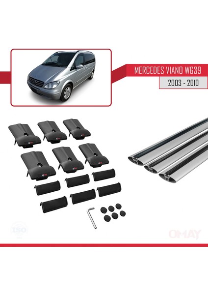 Mercedes Viano 2003-2010 Arası ile Uyumlu Fly Model Ara Atkı Tavan Barı Gri 3 Adet indirimleri