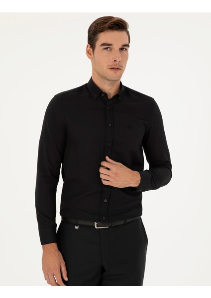 Pierre Cardin Erkek Siyah Slim Fit Uzun Kollu Gömlek 50289396-VR046