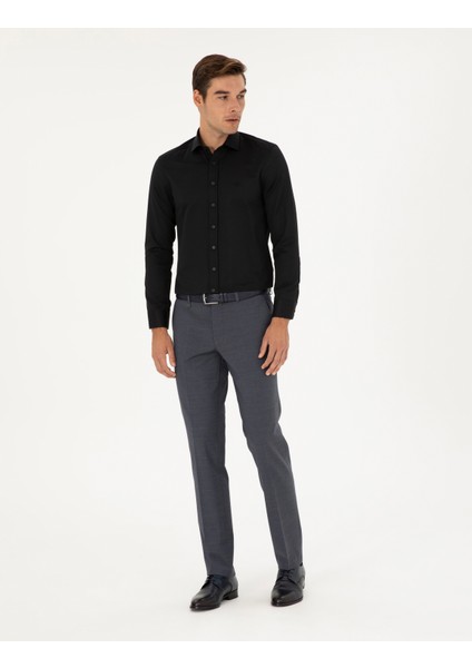 Pierre Cardin Erkek Siyah Slim Fit Armürlü Uzun Kollu Gömlek 50289415-VR046