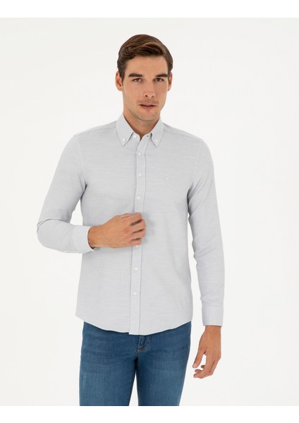 Erkek Gri Slim Fit Uzun Kollu Gömlek 50291042-VR024