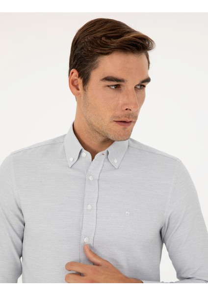 Erkek Gri Slim Fit Uzun Kollu Gömlek 50291042-VR024