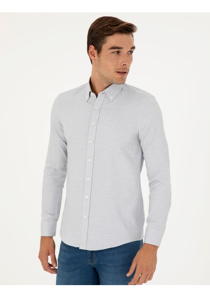 Erkek Gri Slim Fit Uzun Kollu Gömlek 50291042-VR024