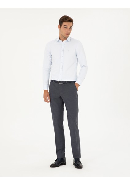 Erkek Açık Mavi Slim Fit Armürlü Uzun Kollu Gömlek 50289415-VR003